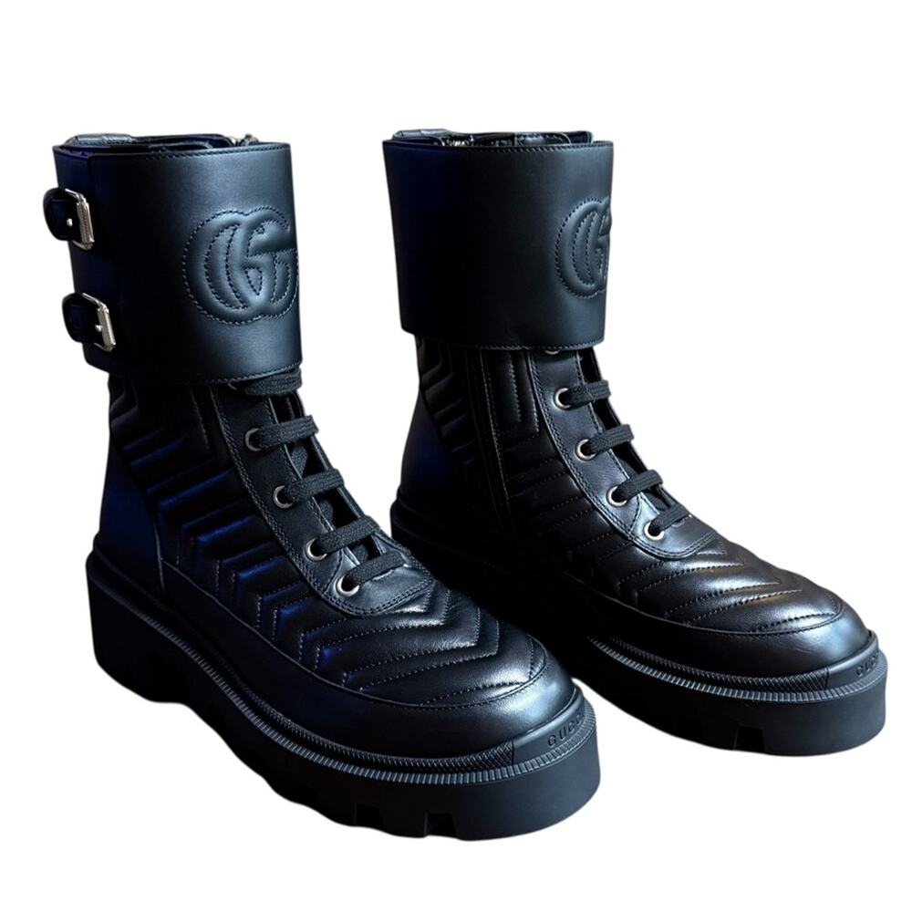 Gucci Frances GG Quilted Leather Matelasse Platform Combat Boots EU 37 US 7